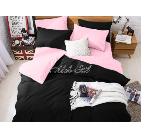 Двулицево едноцветно спално бельо  в черно/розово